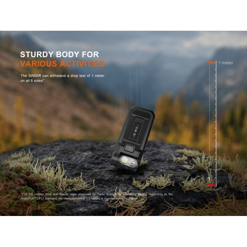 Fenix SW05RUVBLC - Lampe torche à intensité variable rechargeable LED/USB IPX6 150 lm 49 h 700 mAh noir