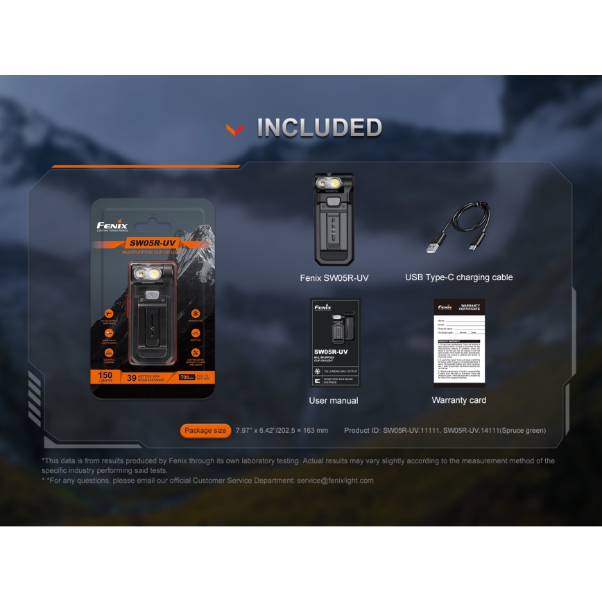 Fenix SW05RUVBLC - Lampe torche à intensité variable rechargeable LED/USB IPX6 150 lm 49 h 700 mAh noir