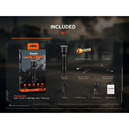 Fenix TK17BLK - Lampe torche LED rechargeable à intensité variable LED/USB 6000 mAh IP68 3600 lm 60 h noire
