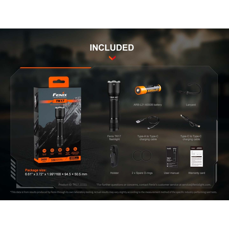 Fenix TK17BLK - Lampe torche LED rechargeable à intensité variable LED/USB 6000 mAh IP68 3600 lm 60 h noire