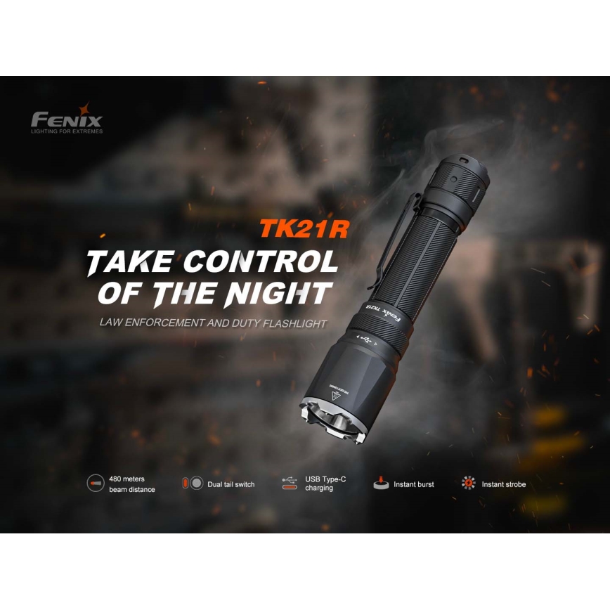 Fenix TK21RBLK - Lampe torche LED rechargeable à intensité réglable LED/USB 6000 mAh IP68 3600 lm 72,5 h noire