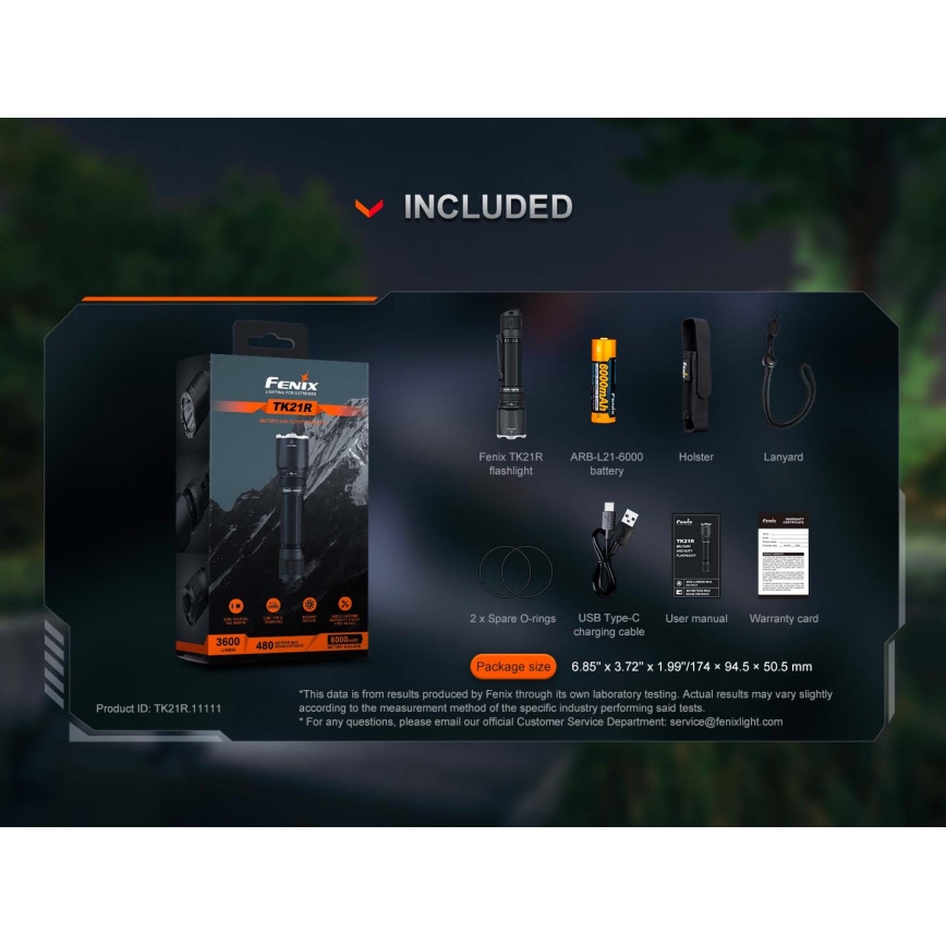 Fenix TK21RBLK - Lampe torche LED rechargeable à intensité réglable LED/USB 6000 mAh IP68 3600 lm 72,5 h noire