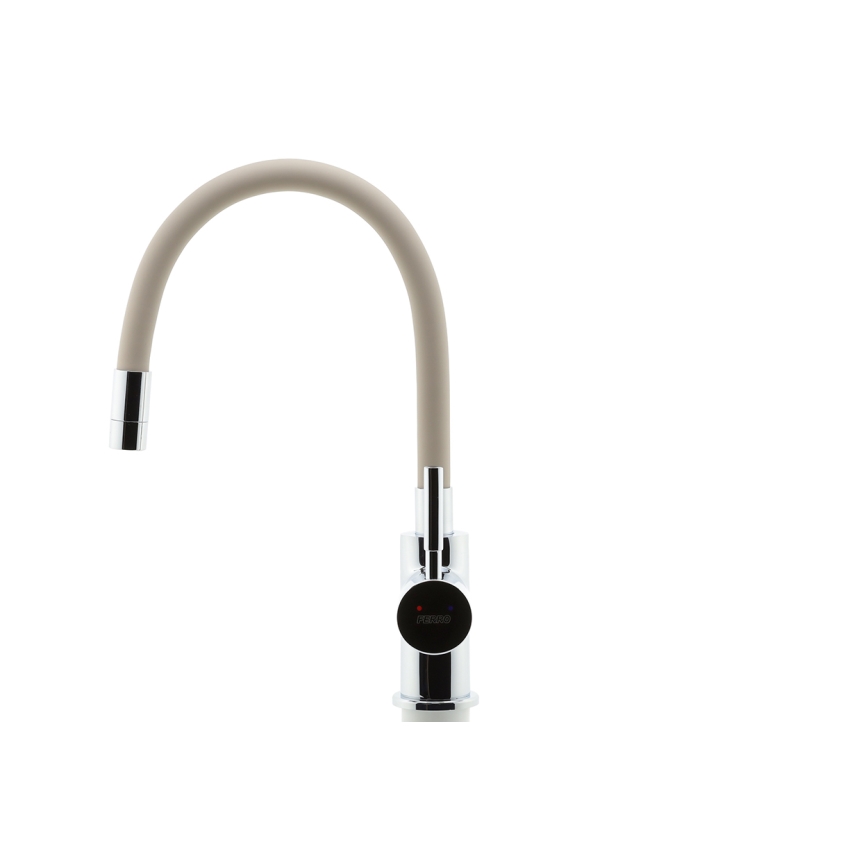 FERRO - Robinet d'évier avec bras flexible chrome brillant/beige