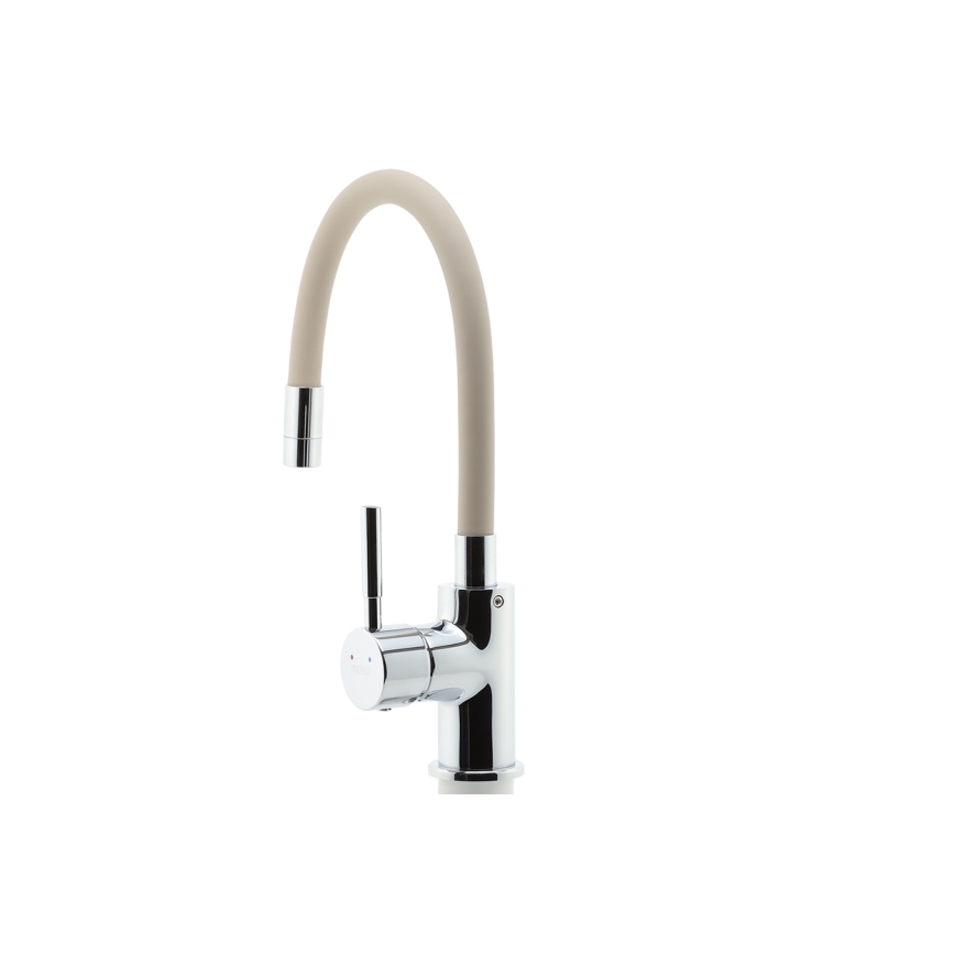 FERRO - Robinet d'évier avec bras flexible chrome brillant/beige