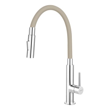 FERRO - Robinet d'évier avec bras flexible chrome brillant/beige