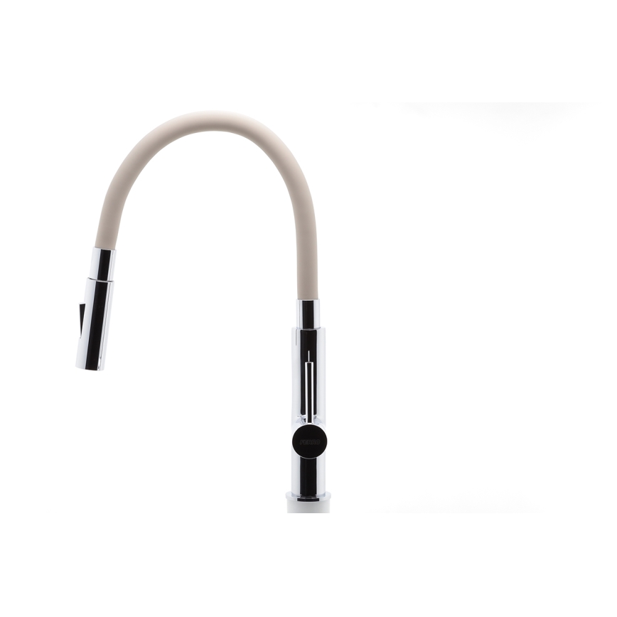 FERRO - Robinet d'évier avec bras flexible chrome brillant/beige
