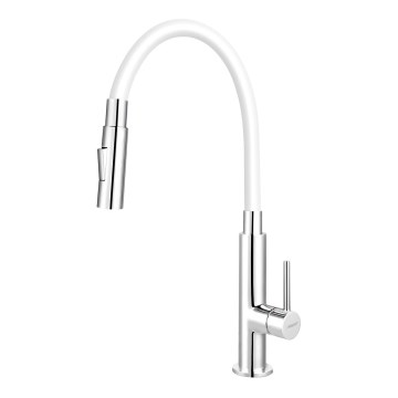 FERRO - Robinet d'évier avec bras flexible chrome brillant/blanc