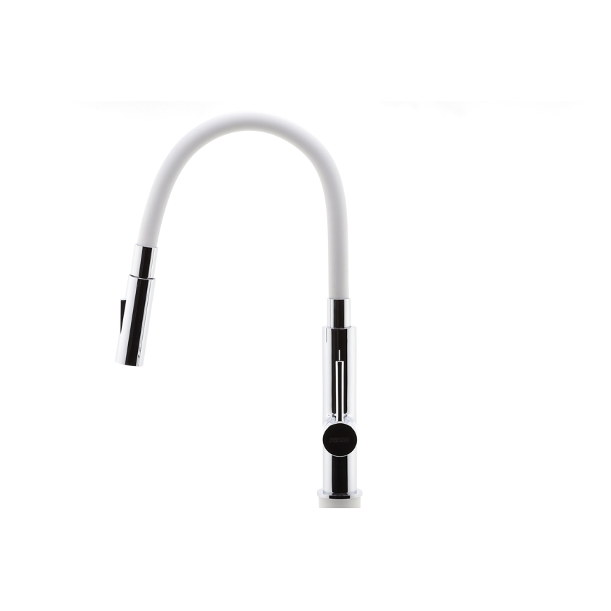 FERRO - Robinet d'évier avec bras flexible chrome brillant/blanc