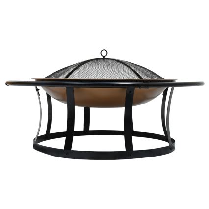 Feu de camp portable en bois avec grille noir/cuivre