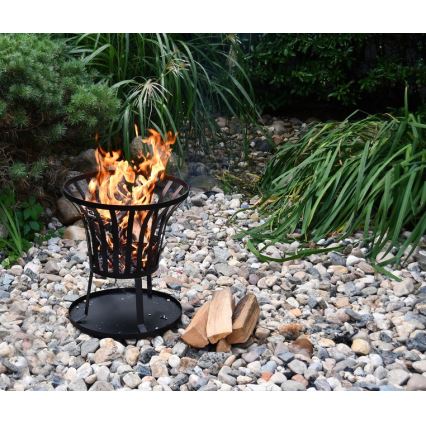 Feu de camp portable en bois avec grille noir