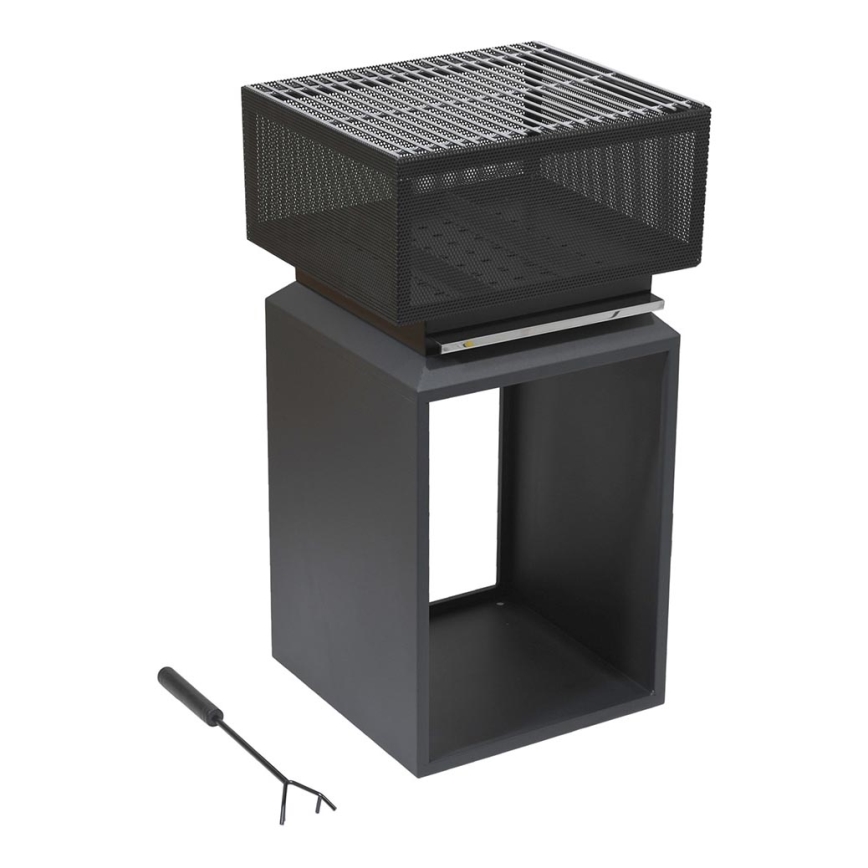 Feu de camp portable en bois avec grille noir