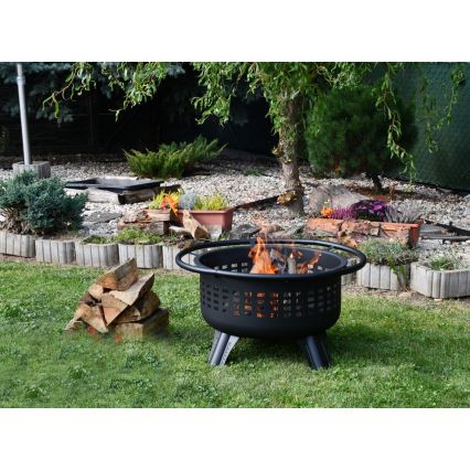 Feu de camp portable en bois avec grille noir