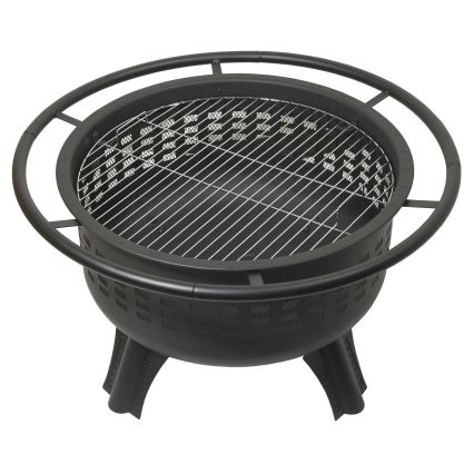 Feu de camp portable en bois avec grille noir