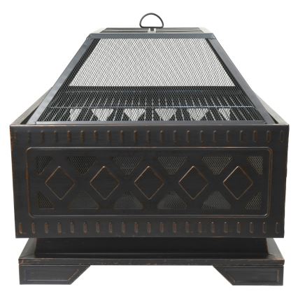 Feu de camp portatif en bois avec grille noir/patina