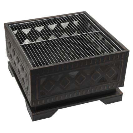 Feu de camp portatif en bois avec grille noir/patina