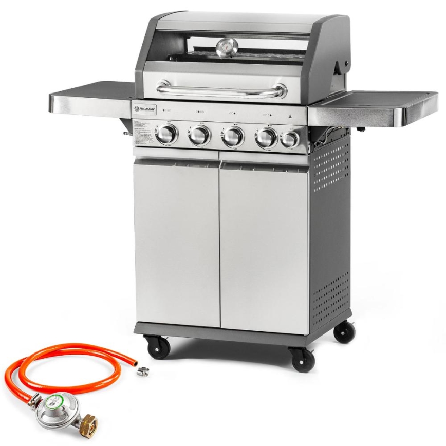 Fieldmann - Gril à gaz 5 brûleurs, finition chrome mat