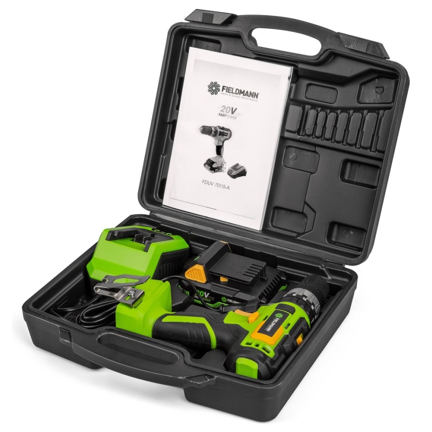 Fieldmann - Perceuse sans fil 2000 mAh 20V + station de charge rapide