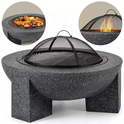 Foyer portable avec grille 79,5x38 cm noir/granit foncé