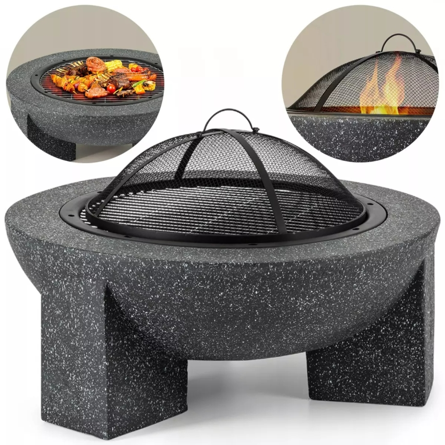 Foyer portable avec grille 79,5x38 cm noir/granit foncé