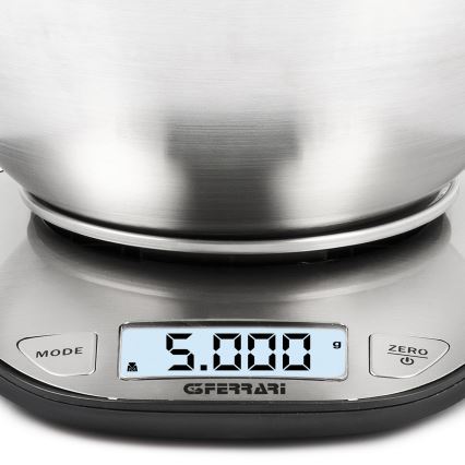 G3Ferrari G2006200 - Balance de cuisine numérique avec bol, alimentée par 2 piles AAA, en acier inoxydable
