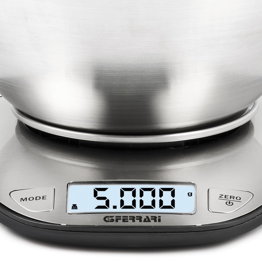 G3Ferrari G2006200 - Balance de cuisine numérique avec bol, alimentée par 2 piles AAA, en acier inoxydable