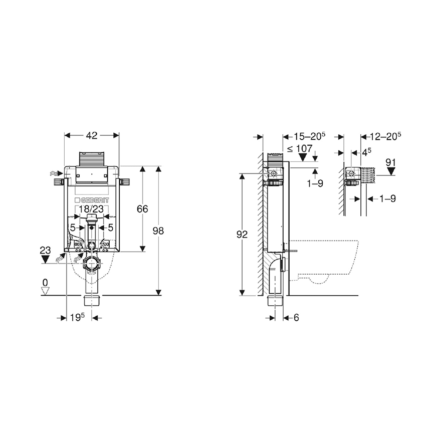 Geberit 110.010.00.1 - Module encastré pour WC suspendu Kombifix 98 cm