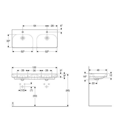 Geberit 500.223.01.1 - Lavabo double suspendu Smyle Square 120x48 cm céramique/blanc