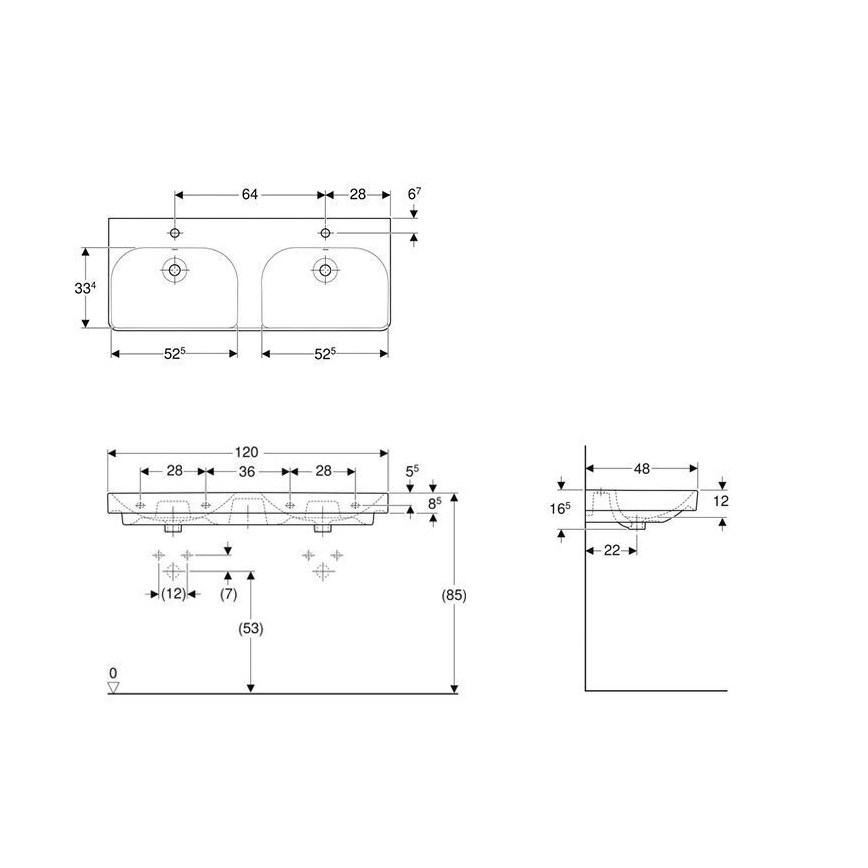 Geberit 500.223.01.1 - Lavabo double suspendu Smyle Square 120x48 cm céramique/blanc