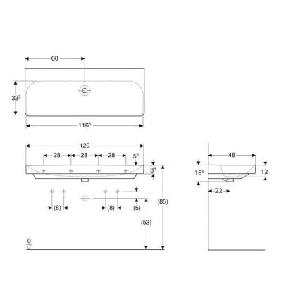 Geberit 500.225.01.1 - Double vasque suspendue Smyle Square 120x48 cm céramique/blanc