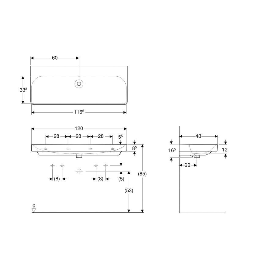 Geberit 500.225.01.1 - Double vasque suspendue Smyle Square 120x48 cm céramique/blanc
