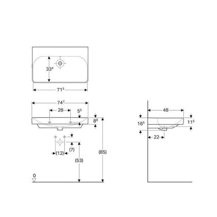 Geberit 500.249.00.2 - Lavabo suspendu Smyle Square 75x48 cm céramique/blanc