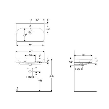 Geberit 500.249.01.1 - Lavabo suspendu Smyle Square 75x48 cm céramique/blanc