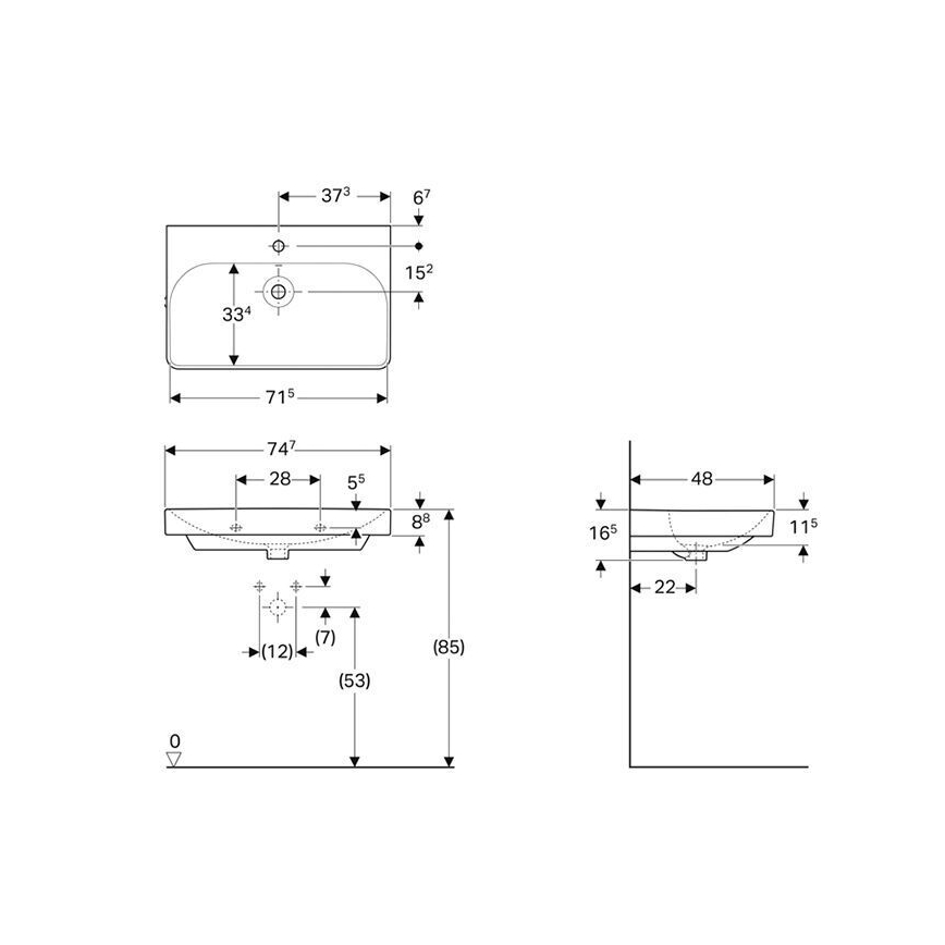 Geberit 500.249.01.1 - Lavabo suspendu Smyle Square 75x48 cm céramique/blanc