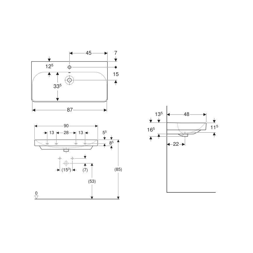Geberit 500.251.01.1 - Lavabo suspendu Smyle Square 90x48 cm céramique/blanc