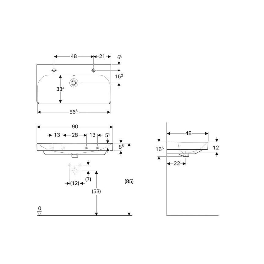Geberit 500.252.01.1 - Lavabo double mural Smyle Square 90x48 cm céramique/blanc