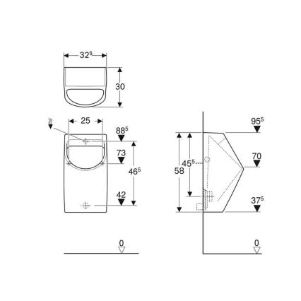 Geberit 500.254.01.1 - Urinoir Smyle, arrivée d'eau arrière, évacuation arrière, céramique/blanc