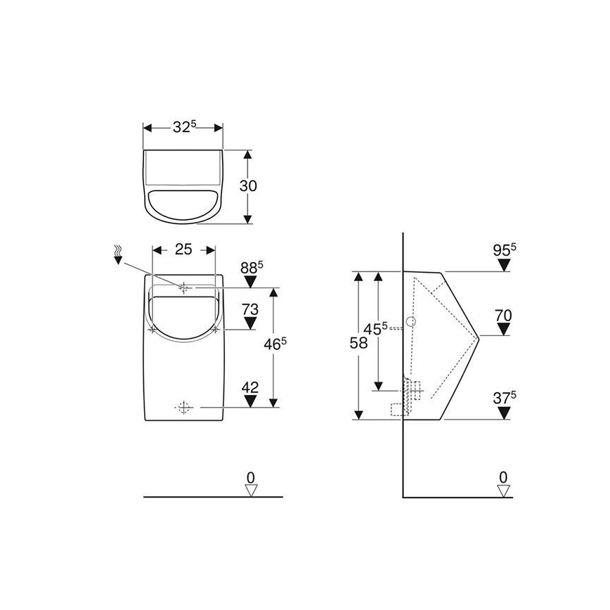 Geberit 500.254.01.1 - Urinoir Smyle, arrivée d'eau arrière, évacuation arrière, céramique/blanc