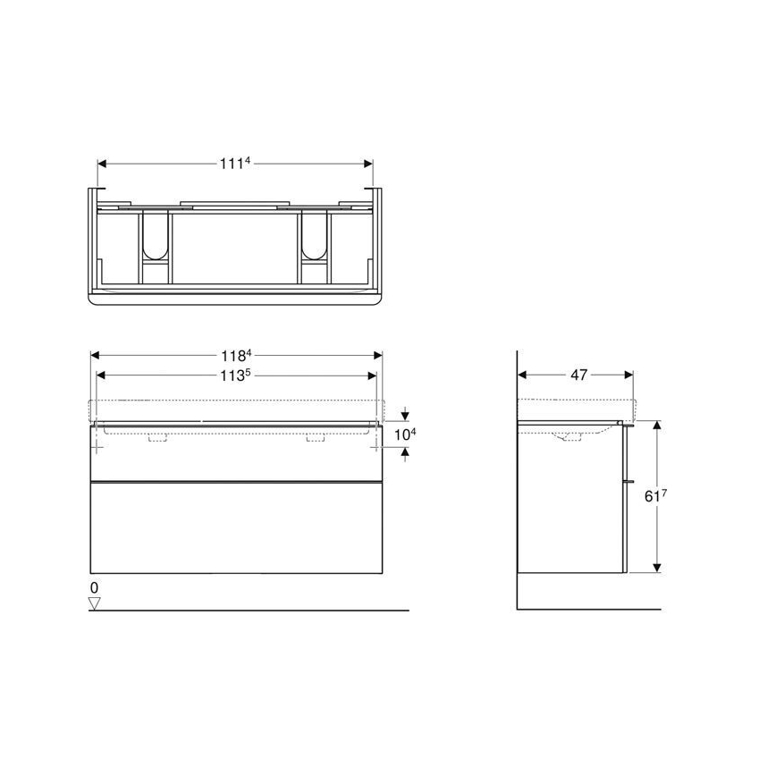 Geberit 500.356.00.1 - Meuble sous double vasque Smyle Square 61,7x118,4 cm blanc