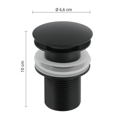 Gedy - Bonde pour lavabo CLICK-CLACK, Ø 6,6 cm, finition noir mat