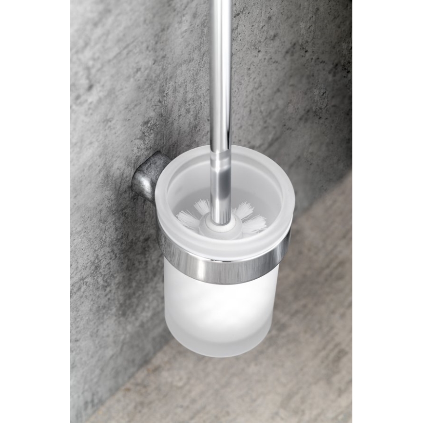 Gedy - Brosse de toilette à fixation murale PIRENEI chrome brillant/verre satin