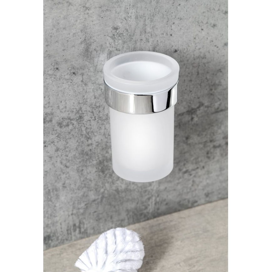 Gedy - Brosse de toilette à fixation murale PIRENEI chrome brillant/verre satin