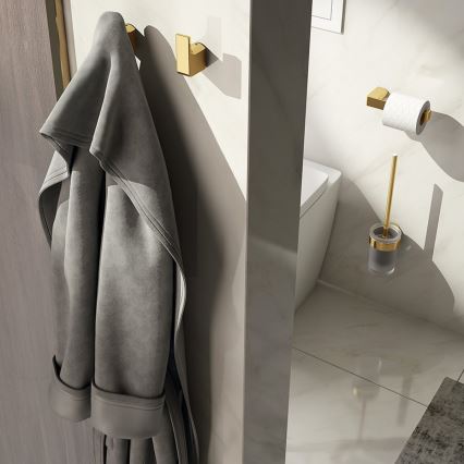 Gedy - Brosse WC murale PIRENEI verre opalin/doré mat