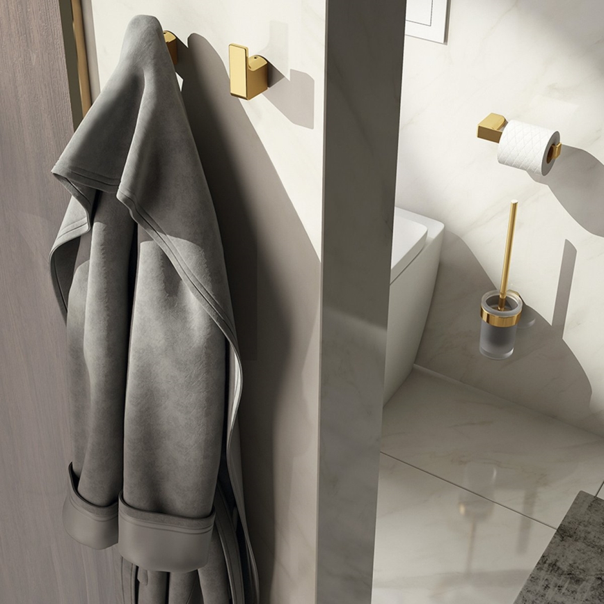 Gedy - Brosse WC murale PIRENEI verre opalin/doré mat