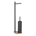Gedy - Brosse WC sur pied avec porte-rouleau de papier toilette TRILLY noir mat/bambou