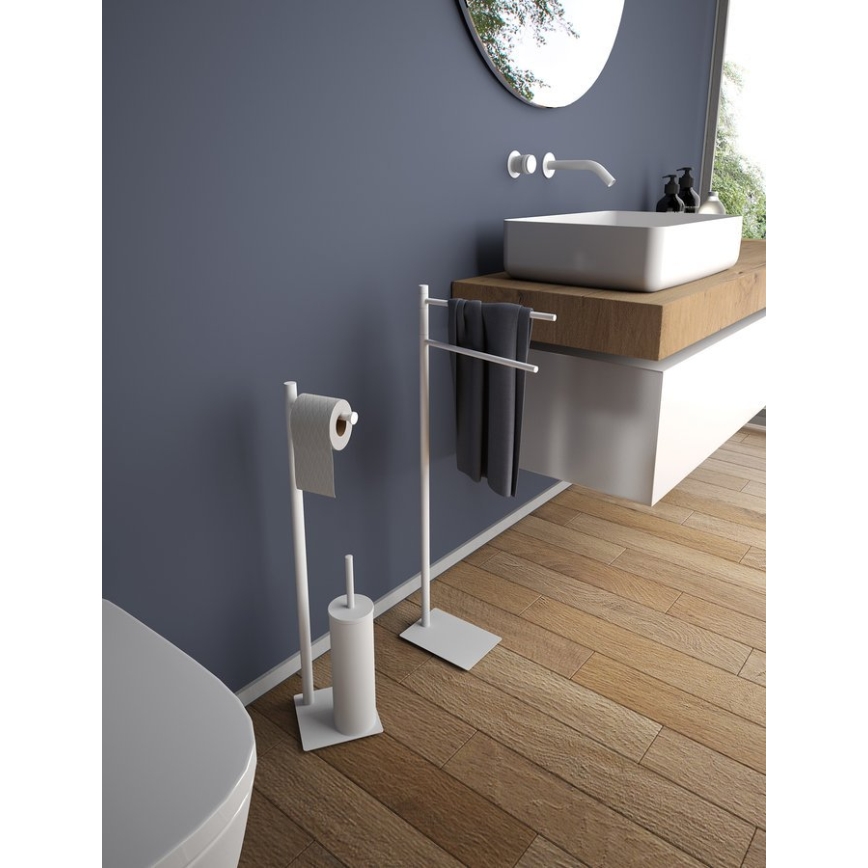 Gedy - Brosse WC sur pied avec porte-rouleau TRILLY blanc mat