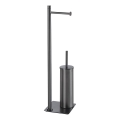 Gedy - Brosse WC sur pied avec porte-rouleau TRILLY, gris métallisé