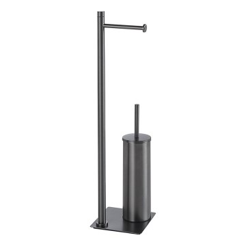 Gedy - Brosse WC sur pied avec porte-rouleau TRILLY, gris métallisé