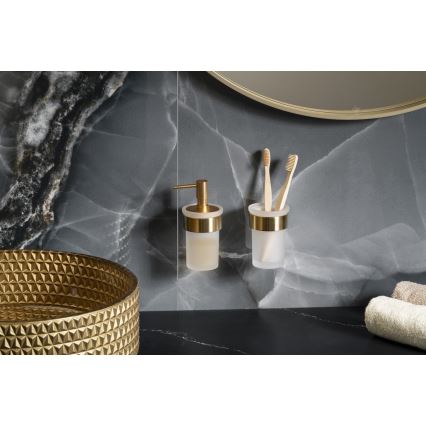 Gedy - Distributeur de savon mural PIRENEI 110 ml en verre opalin / finition or mat