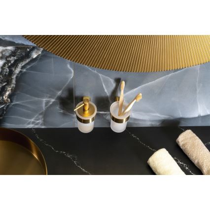 Gedy - Distributeur de savon mural PIRENEI 110 ml en verre opalin / finition or mat