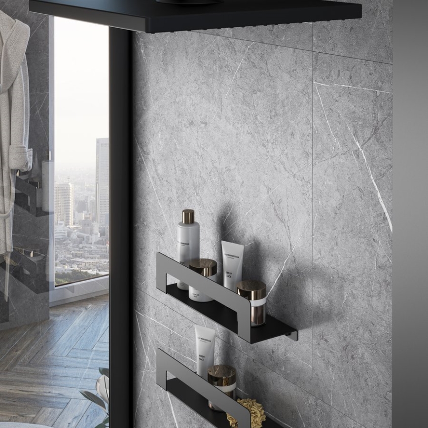 Gedy - Étagère avec porte-serviettes CLEO 30 cm noire mate